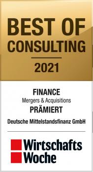 Unser strategischer Transaktions-Partner, die Deutsche Mittelstandfinanz, ist mit dem „Best-of-Cosulting“-Preis der WirtschaftsWoche ausgezeichnet worden